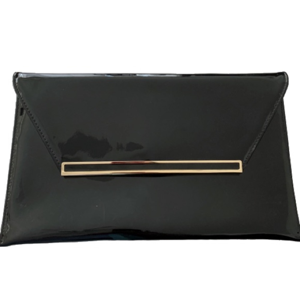 Vintage Black Patent Leather Mod Envelope Clutch